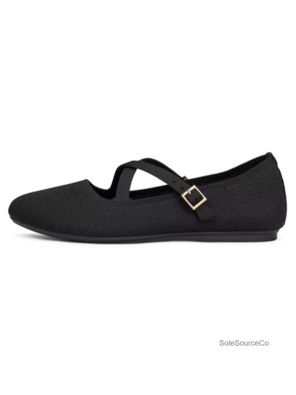 Women's Knit Mary Jane Flats with Adjustable Strap & Arch Support